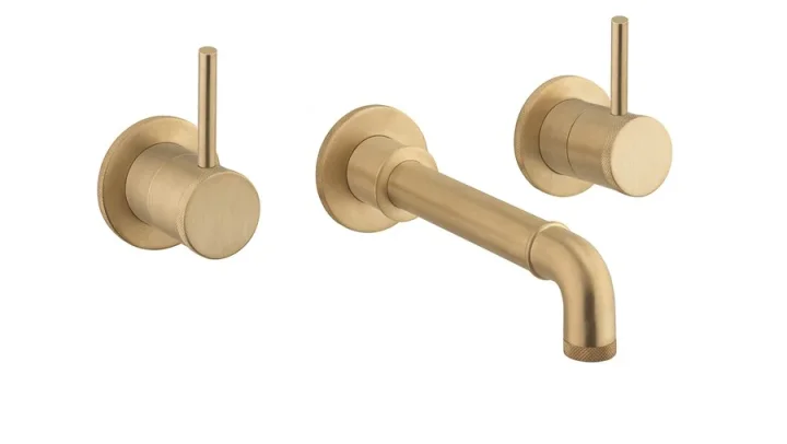 Crosswater MPRO Industrial 3 Hole Basin Set Brushed Brass Unlaqered detail view - Image 2
