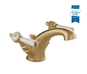 Booth & Co. Mono Basin Mixer With Pop-up Waste Brushed Brass & Crackled White