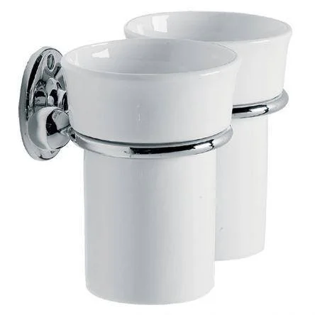 Lefroy Brooks Classic Edwardian Double China Mug & Holder - Nickel
