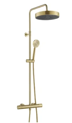 Just Taps Evo Thermostatic Bar Valve with 2 Outlets, Adjustable Riser and Shower Handle Brushed Brass product image - Image 1