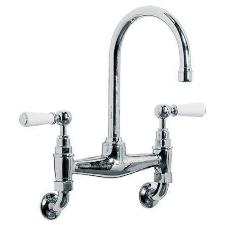 Lefroy Brooks Classic White Lever W/m Basin Bridge Mixer - Nickel