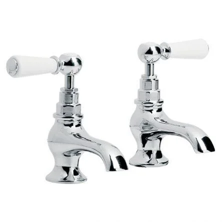 Lefroy Brooks Classic White Lever Bath Pillar Taps - Antique Gold