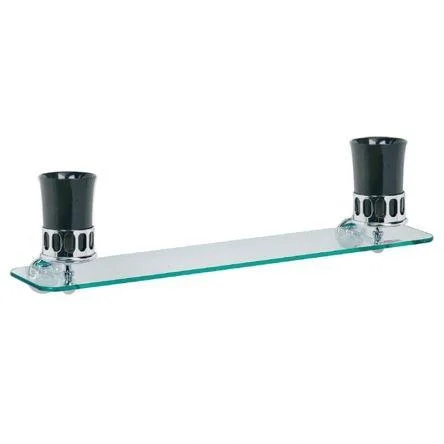 Lefroy Brooks Classic Glass Shelf With Black China Mugs & Holder - Nickel
