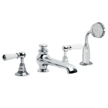 Lefroy Brooks Classic White Lever D/m 4h Bath Set - Antique Gold product image - Image 1