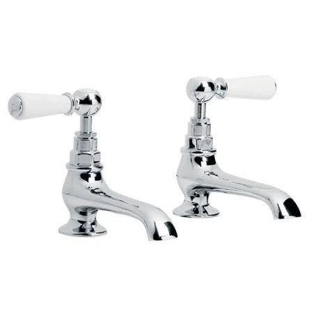 Lefroy Brooks Classic White Lever Long Nose Basin Pillar Taps - Antique Gold