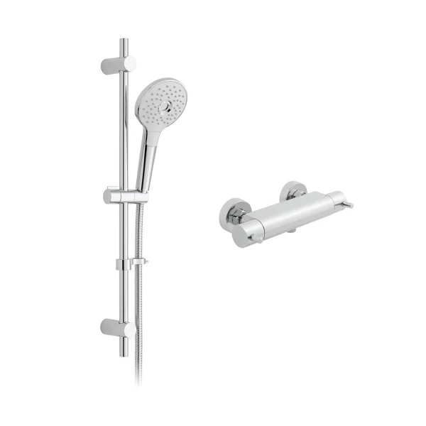 Vado Kit Comprises: Celsius Round Exposed Thermostatic 1/2" Shower Valve Ora Multi Function Round Slide Rail Kit Wall Mounting Brackets Chrome