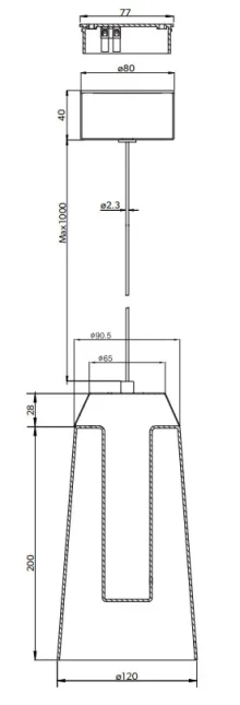 Hib Rise Pendant Light W12 X L12 X H127.5cm technical drawing - Image 2
