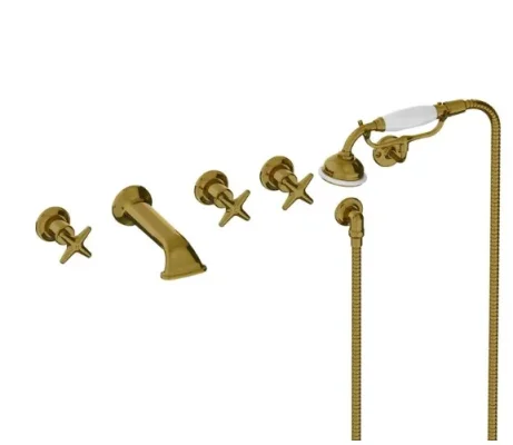 Lefroy Brooks Connaught Star Handles W/m 5h Bath Filler - Brushed Brass product image - Image 1
