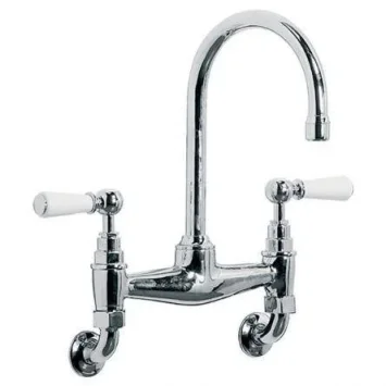 Lefroy Brooks Classic White Lever W/m Basin Bridge Mixer - Antique Gold product image - Image 1