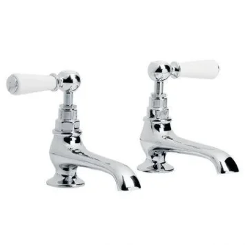 Lefroy Brooks Classic White Lever Long Nose Basin Pillar Taps - Nickel product image - Image 1