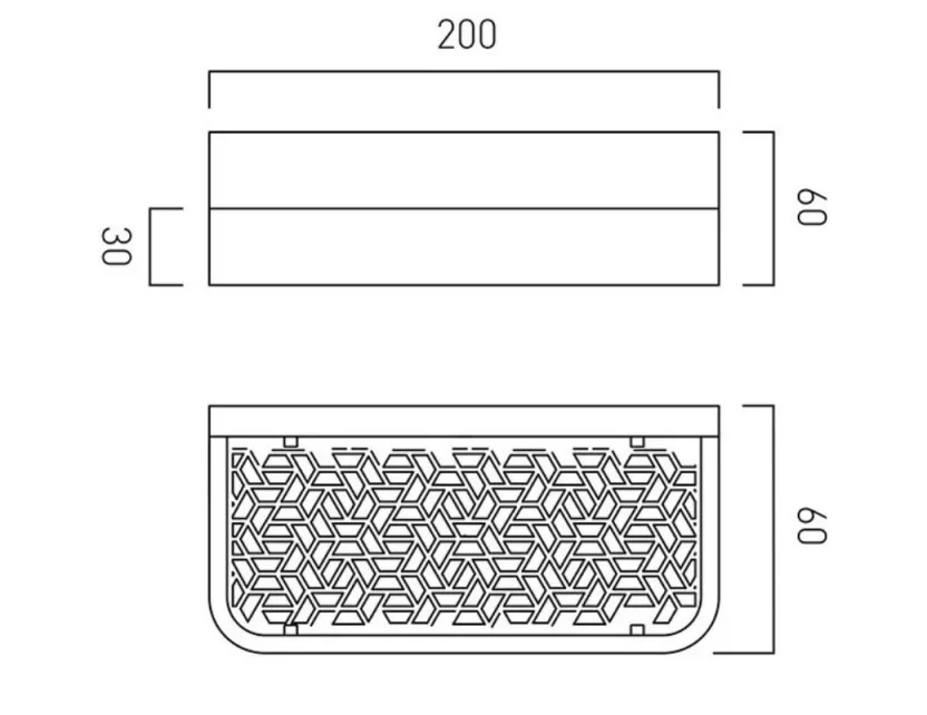 Vado Omika 200mm Shelf With Geometric Insert Chrome technical drawing - Image 2