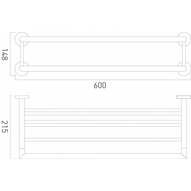 Vado Spa Towel Shelf With Towel Rail 600mm (24") Chrome technical drawing - Image 2