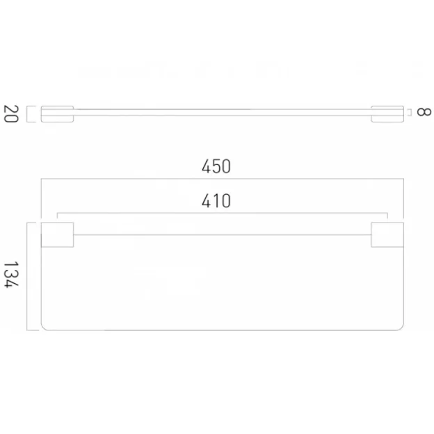 Vado Phase Frosted Glass Shelf 558mm (22") Chrome technical drawing - Image 2