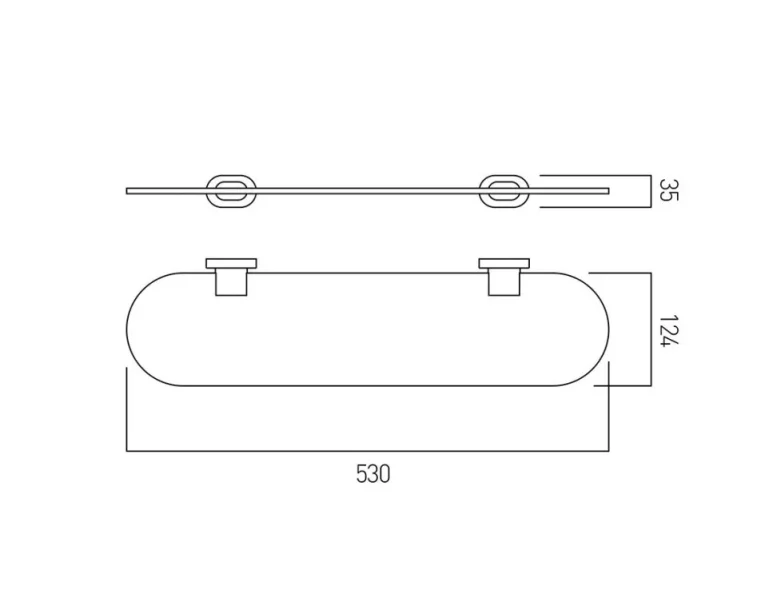 Vado Life Frosted Glass Shelf 530mm (21'') Chrome technical drawing - Image 2