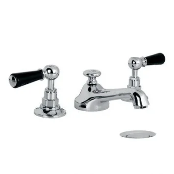 Lefroy Brooks Classic Black Lever 3h Basin Mixer & Puw - Antique Gold