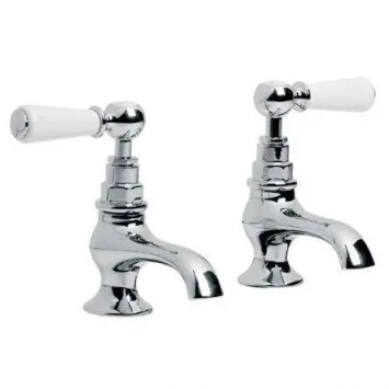 Lefroy Brooks Classic White Lever Basin Pillar Taps - Antique Gold