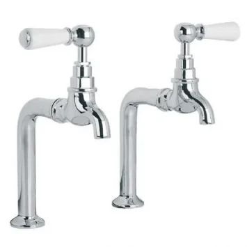 Lefroy Brooks Classic White Lever Kitchen Bibcock Taps & Pillars - Nickel