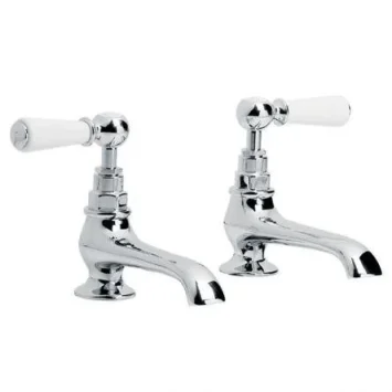 Lefroy Brooks Classic White Lever Long Nose Basin Pillar Taps - Chrome