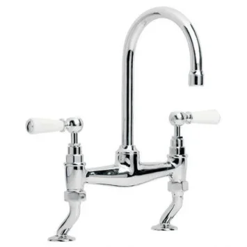 Lefroy Brooks Classic White Lever D/m Basin Bridge Mixer - Antique Gold