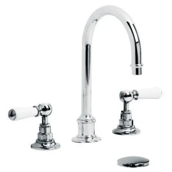 Lefroy Brooks Classic White Lever Tubular 3h Basin Mixer & Cuw - Antique Gold