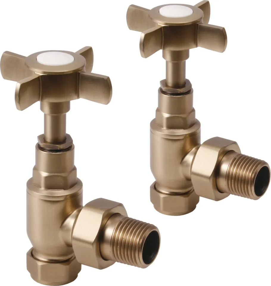 The Tunbridge Wells Brassware Co. Traditional Angled Cross Head Valves Pack - Brushed Brass (pair) product image - Image 1