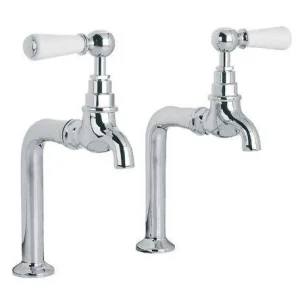 Lefroy Brooks Classic White Lever Kitchen Bibcock Taps & Pillars - Antique Gold