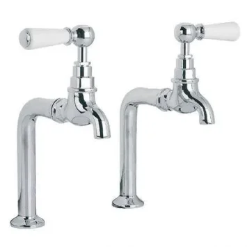 Lefroy Brooks Classic White Lever Kitchen Bibcock Taps & Pillars - Antique Gold