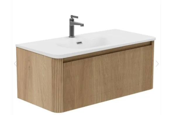 Cubico Wave Ribbed 1000mm Wall Hung Vanity Unit Natural Oak product image - Image 1