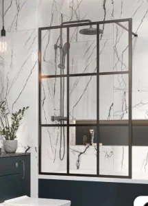 Cubico Amore Grid Frame Bath Screen Matt Black (clear Glass)