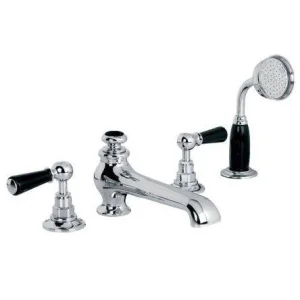 Lefroy Brooks Classic Black Lever D/m 4h Bath Set - Antique Gold