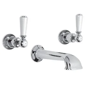 Lefroy Brooks Classic White Lever Conc 3h Bath Filler - Antique Gold