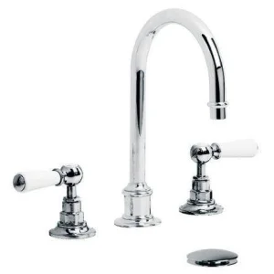 Lefroy Brooks Classic White Lever Tubular 3h Basin Mixer & Cuw - Nickel