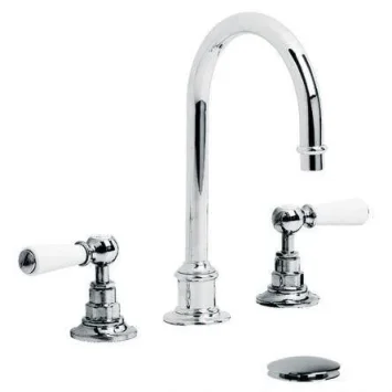 Lefroy Brooks Classic White Lever Tubular 3h Basin Mixer & Cuw - Nickel