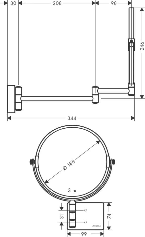 Hansgrohe Addstoris Shaving Mirror Chrome Chrome technical drawing - Image 2