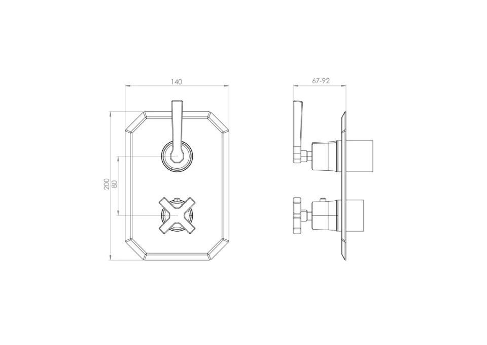 Saneux Cromwell 1 Way Thermostatic Shower Valve Kit With Lever Handles - Chrome detail view - Image 3