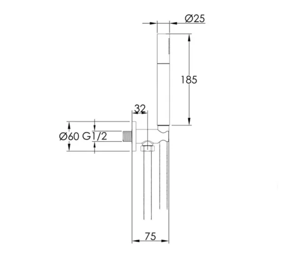 Just Taps Vos Round Wateroutlet With Hose And Handshower Matt Black technical drawing - Image 2