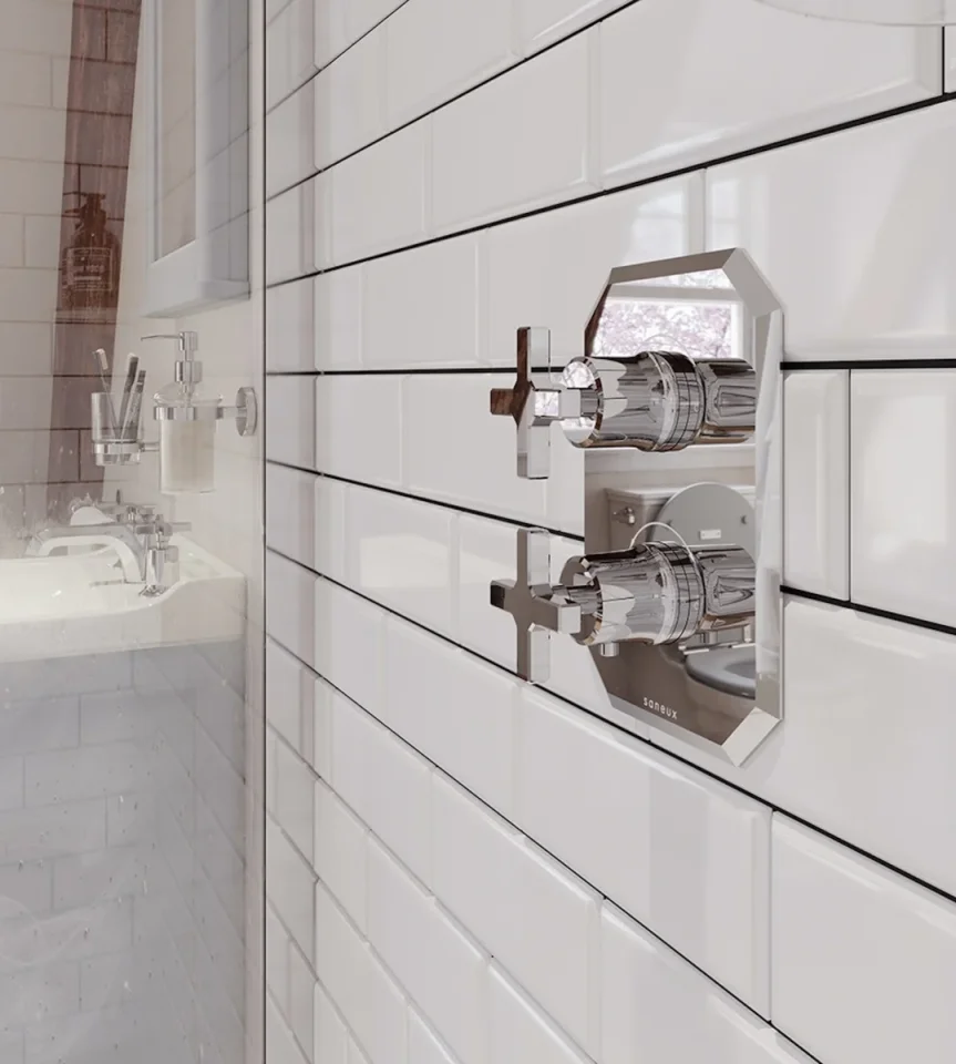 Saneux Cromwell 2 Way Thermostatic Shower Valve Kit With Cross Handles - Chrome detail view - Image 4