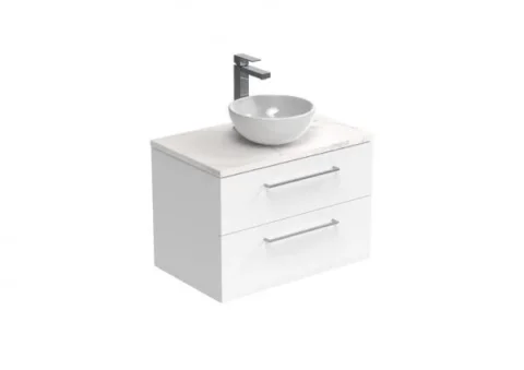 Saneux Austen 72cm 2 Drawer Wall Mounted Unit - Gloss White detail view - Image 3