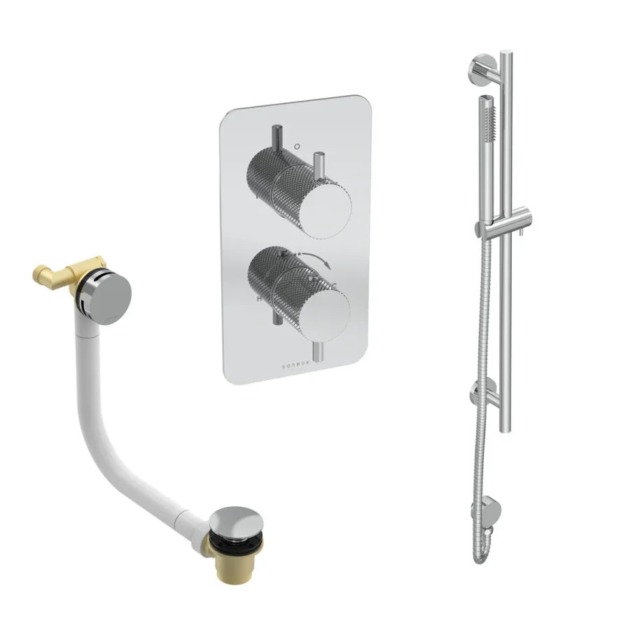 Saneux Cos 2 Way Shower Kit - W/ Slim Handset & Slider Rail & Bath Filler - Knurled - Chrome product image - Image 1
