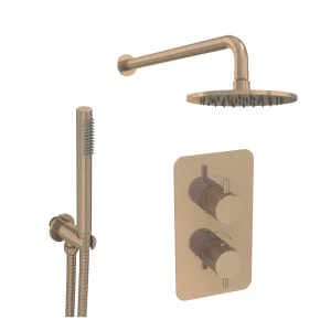 Saneux Cos 2 Way Shower Kit - W/ Slim Handset - Knurled - Brushed Bronze