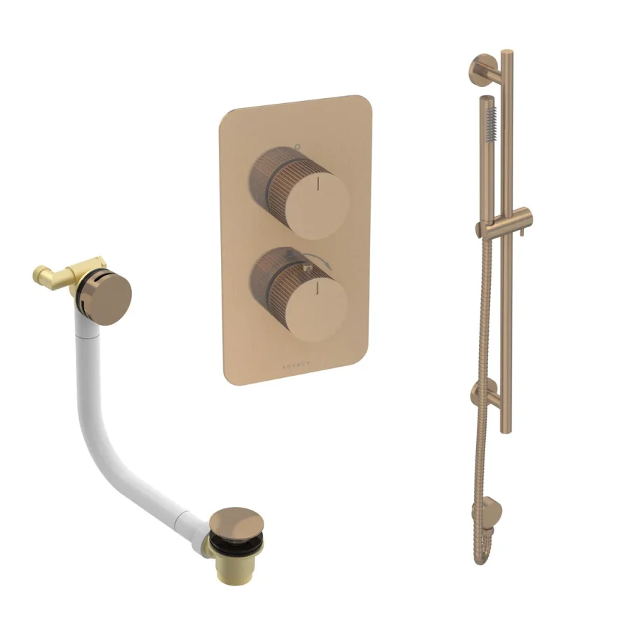 Saneux Cos 2 Way Shower Kit - W/ Slim Handset & Slider Rail & Bath Filler - Fluted - Brushed Bronze product image - Image 1