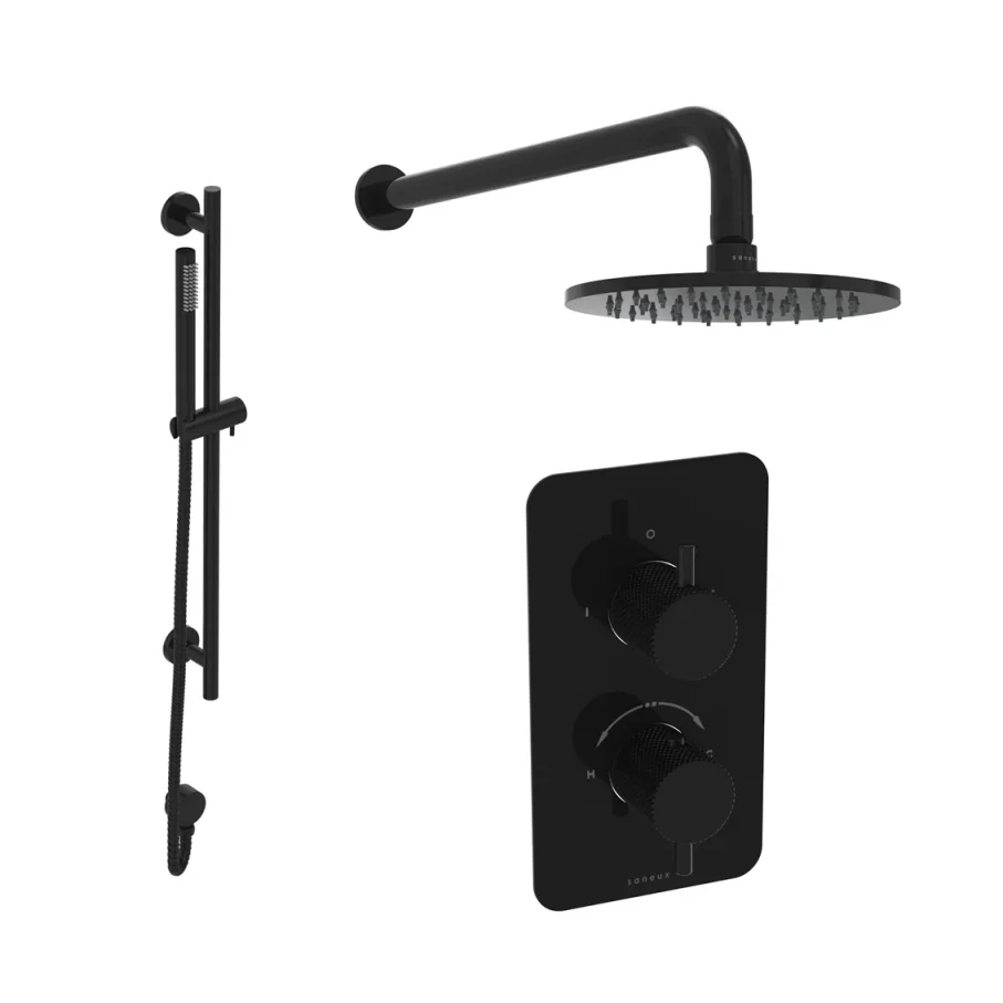 Saneux Cos 2 Way Shower Kit - W/ Slim Handset & Slider Rail & Shower Head - Knurled - Satin Black product image - Image 1