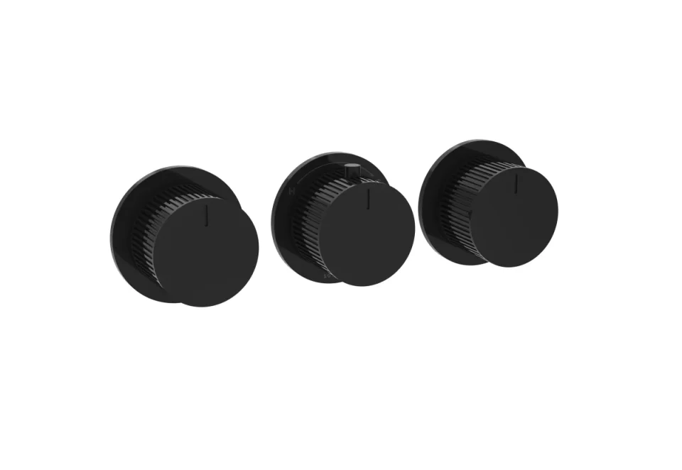 Saneux Cos 3 Way Thermostatic Shower Ring Valve Kit - W/ Fluted Handle - Portrait & Landscape - Satin Black product image - Image 1