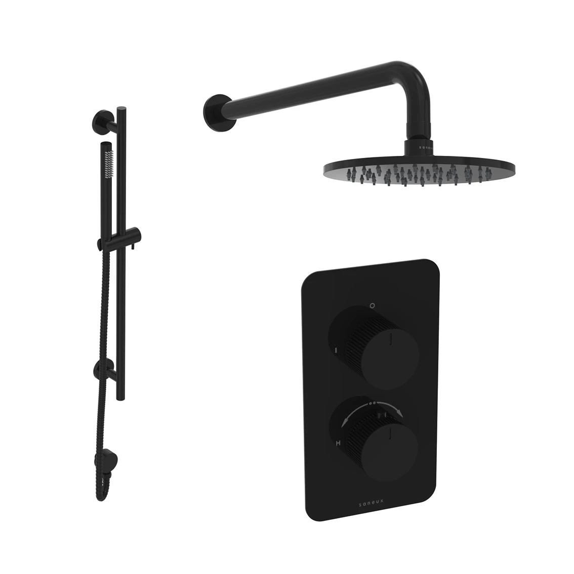 Saneux Cos 2 Way Shower Kit - W/ Slim Handset & Slider Rail & Shower Head - Fluted - Satin Black