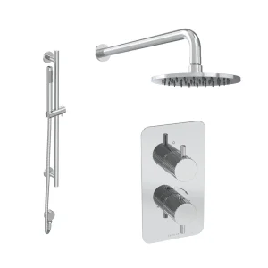Saneux Cos 2 Way Shower Kit - W/ Slim Handset & Slider Rail & Shower Head - Knurled - Chrome