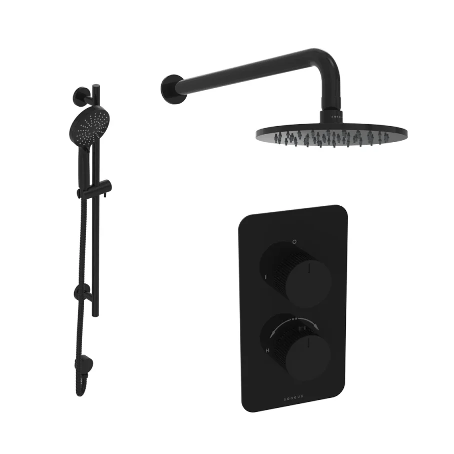 Saneux Cos 2 Way Shower Kit - W/ 3 Function Handset & Slider Rail & Shower Head - Fluted - Satin Black product image - Image 1