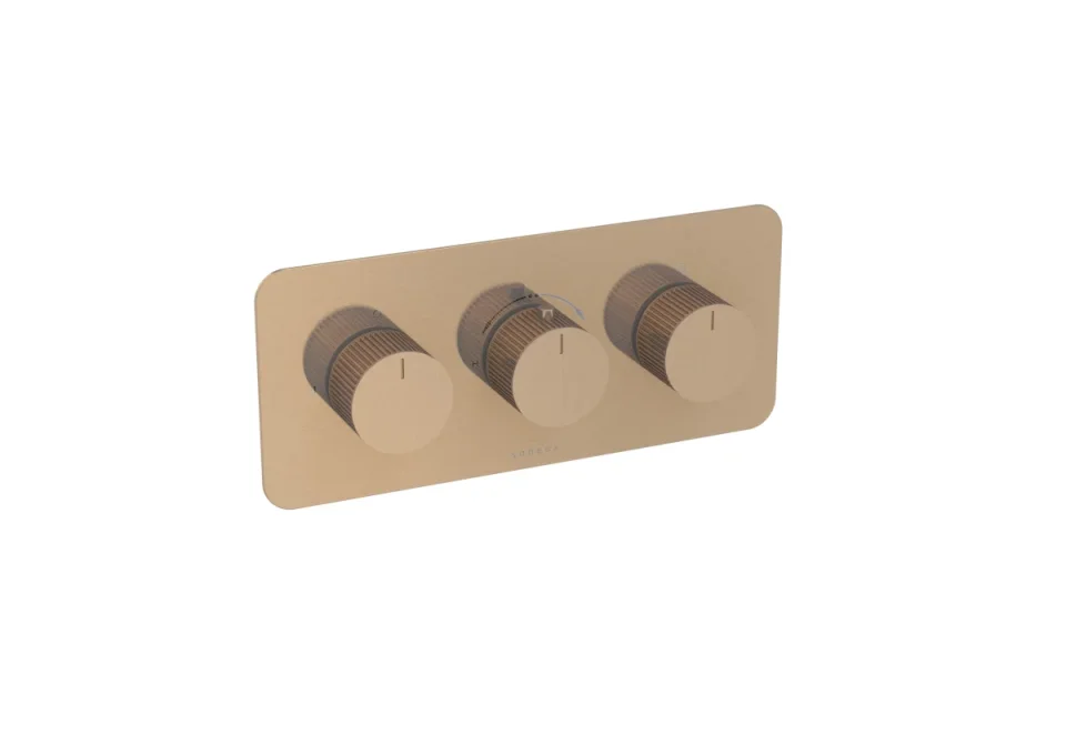 Saneux Cos 3 Way Thermostatic Shower Valve Kit - W/ Fluted Handle - Landscape - Brushed Bronze (pvd) product image - Image 1