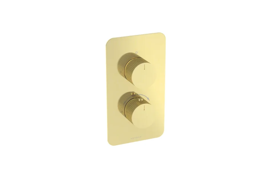 Saneux Cos 1 Way Thermostatic Shower Valve Kit - W/ Fluted Handle - Brushed Brass (pvd) product image - Image 1