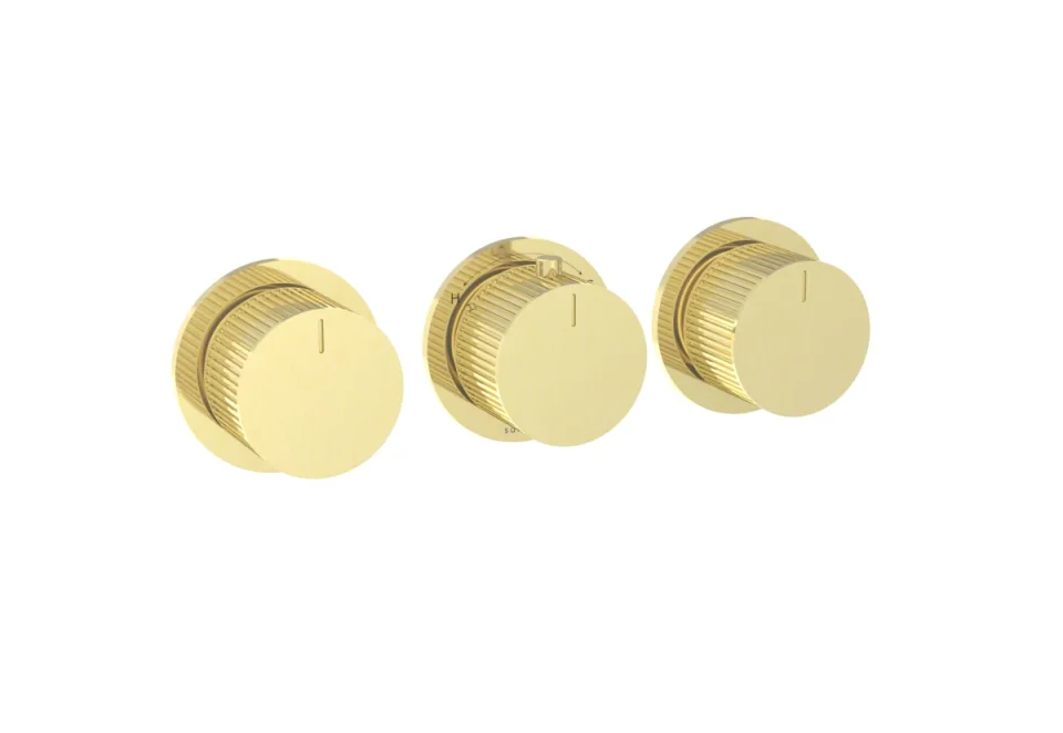 Saneux Cos 3 Way Thermostatic Shower Ring Valve Kit - W/ Fluted Handle - Portrait & Landscape - Brushed Brass product image - Image 1