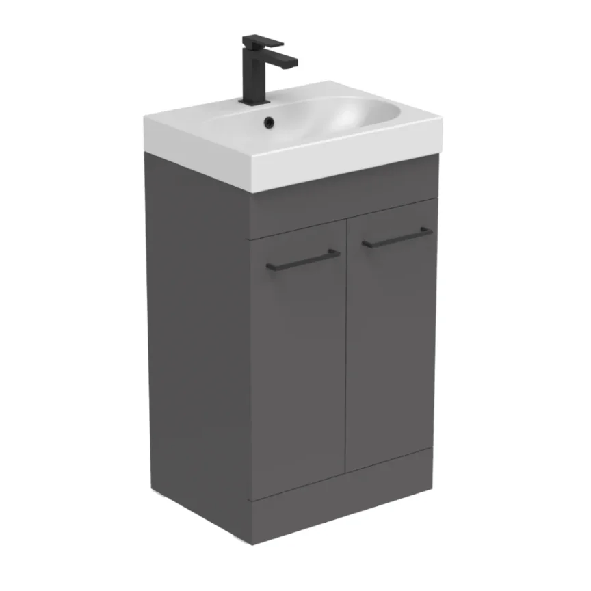 Saneux Austen 50cm 2 Door Floor Standing Unit - Matte Iron Grey detail view - Image 2